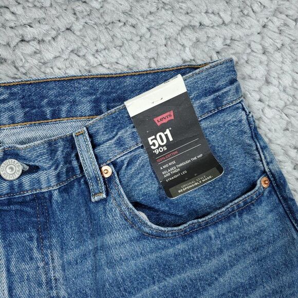 Levi's Premium 501 '90s Straight Baggy Jeans Blue Women's Size 30 x 32 Y2K Loose - Picture 5 of 12